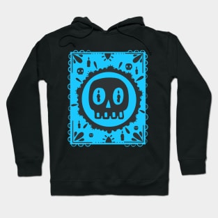 Black Skull - Dia De Los Muertos - Blue Papel Picado Hoodie